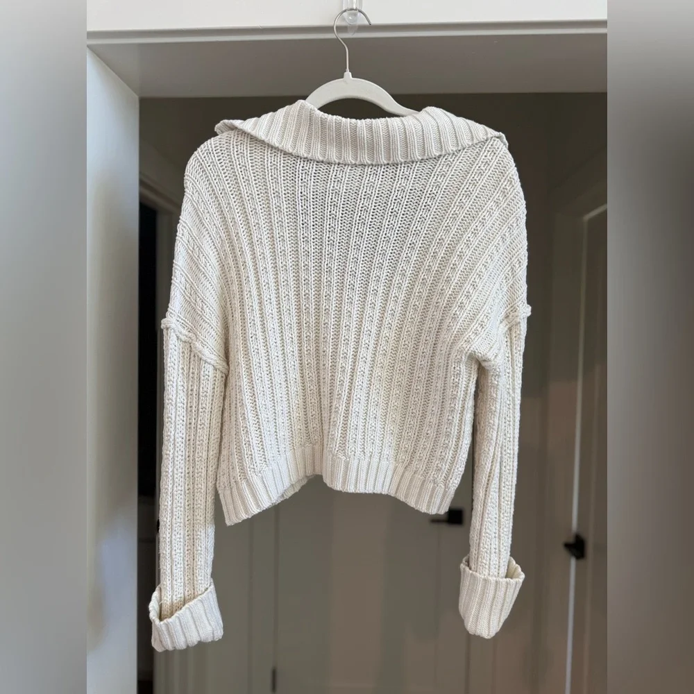 Free People Cropped Crochet Sweater - Size XS - Cream - Picture 3 of 5